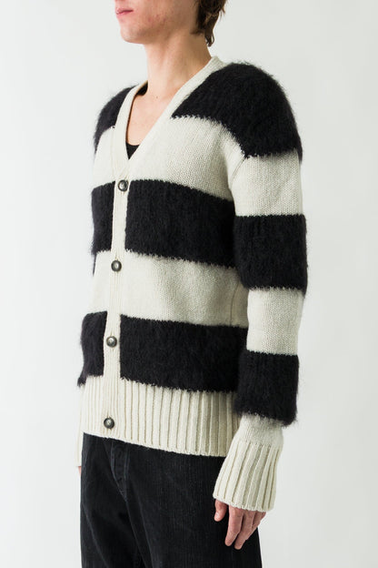 Marni Striped Cardigan with Fur Collar side