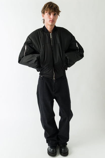 Matières Fécales Bomber in Sclera Black on man full look