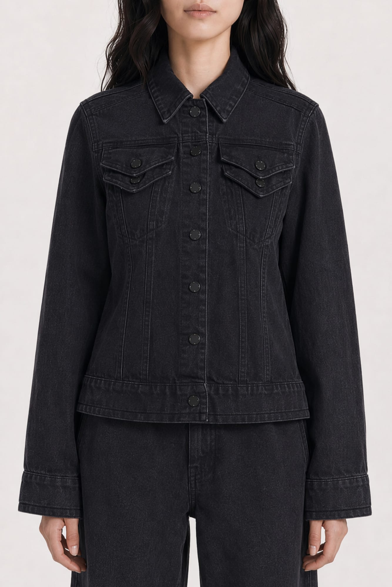 Melitta Baumeister Doubled Cropped Denim Jacket in Black SS26