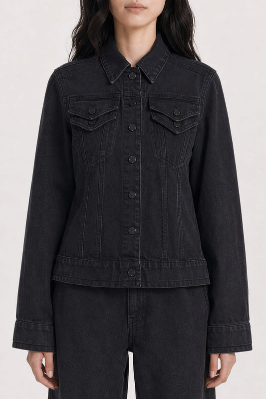 Melitta Baumeister Doubled Cropped Denim Jacket in Black SS26