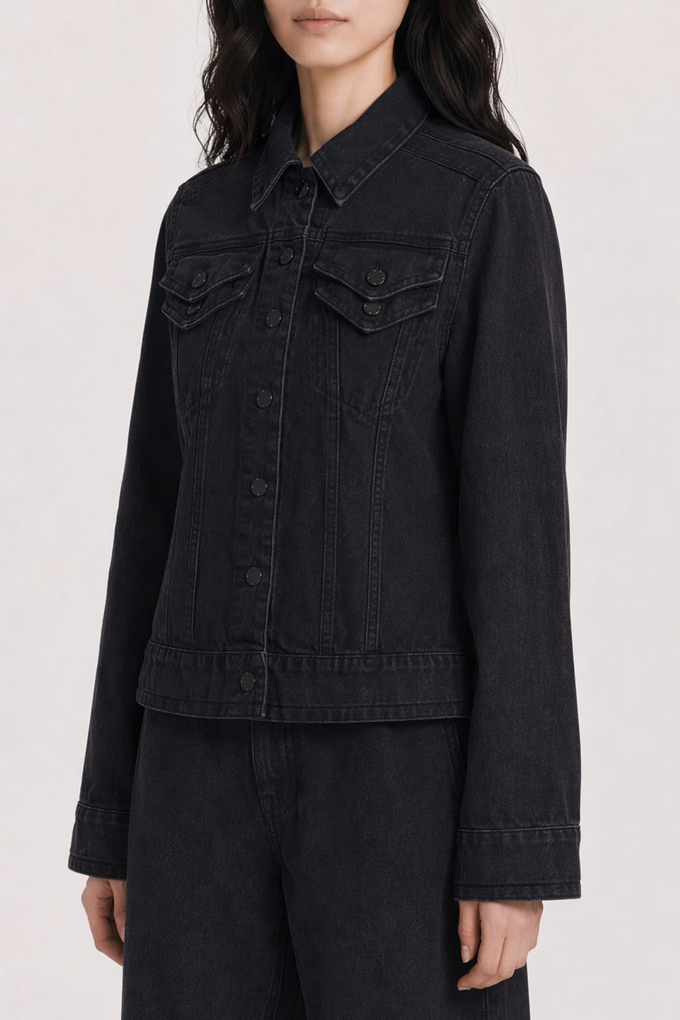 Melitta Baumeister Doubled Cropped Denim Jacket in Black SS26 side