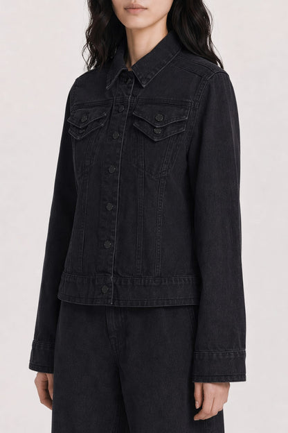 Melitta Baumeister Doubled Cropped Denim Jacket in Black SS26 side