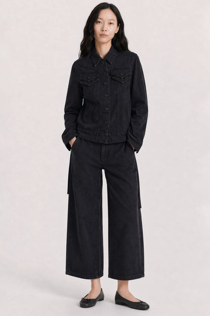 Melitta Baumeister Doubled Cropped Denim Jacket in Black SS26 full look