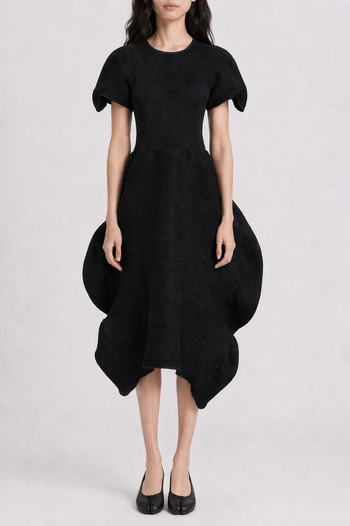 Melitta Baumeister Flowy Rippled Dress in Black SS26