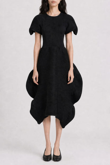 Melitta Baumeister Flowy Rippled Dress in Black SS26