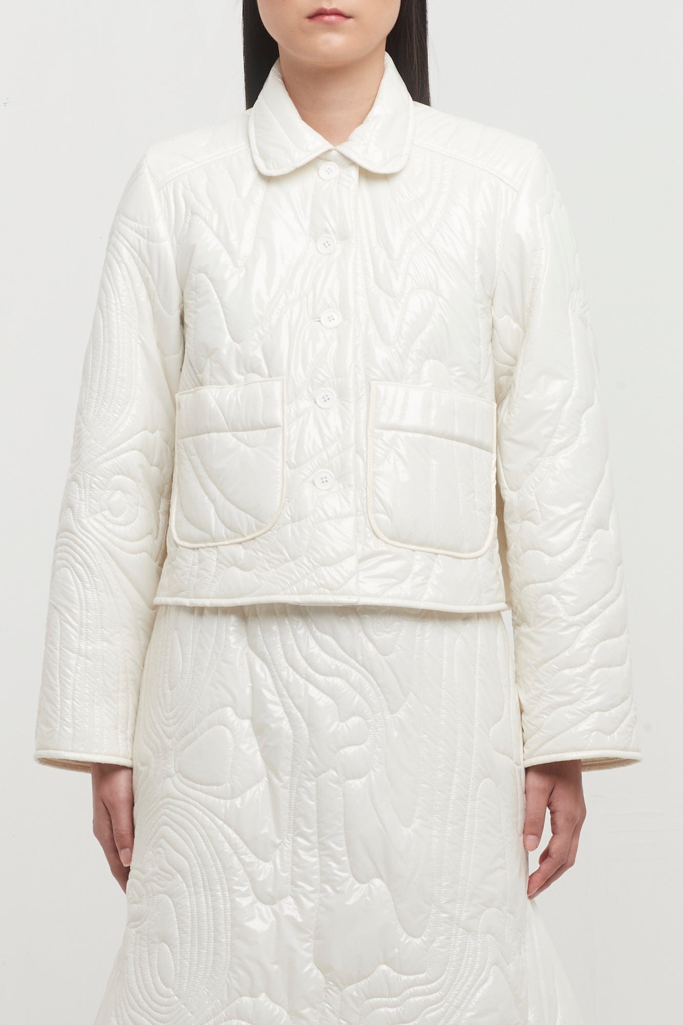 Melitta Baumeister White Glossy Nylon Quilt Jacket