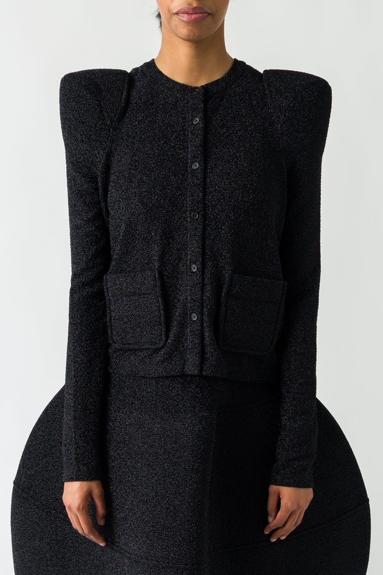 Melitta Baumeister Foamy Shoulder Cardigan in Glittery Jersey