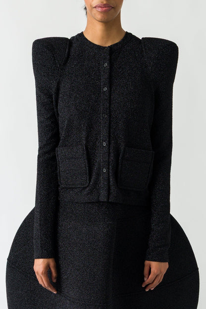 Melitta Baumeister Foamy Shoulder Cardigan in Glittery Jersey