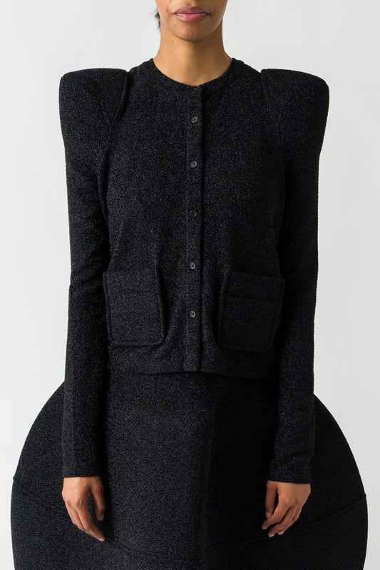 Melitta Baumeister Foamy Shoulder Cardigan in Glittery Jersey