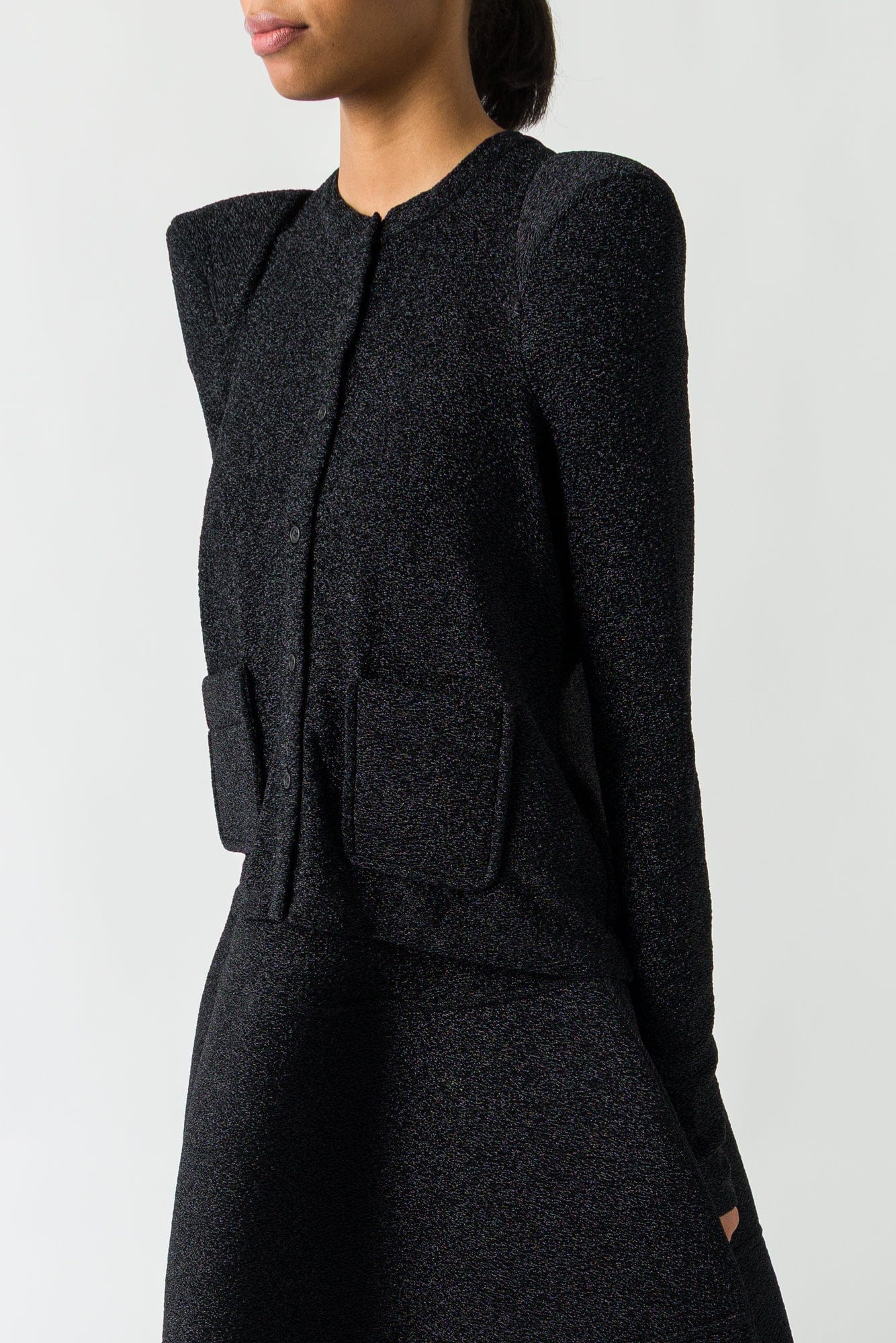 Melitta Baumeister Foamy Shoulder Cardigan in Glittery Jersey side