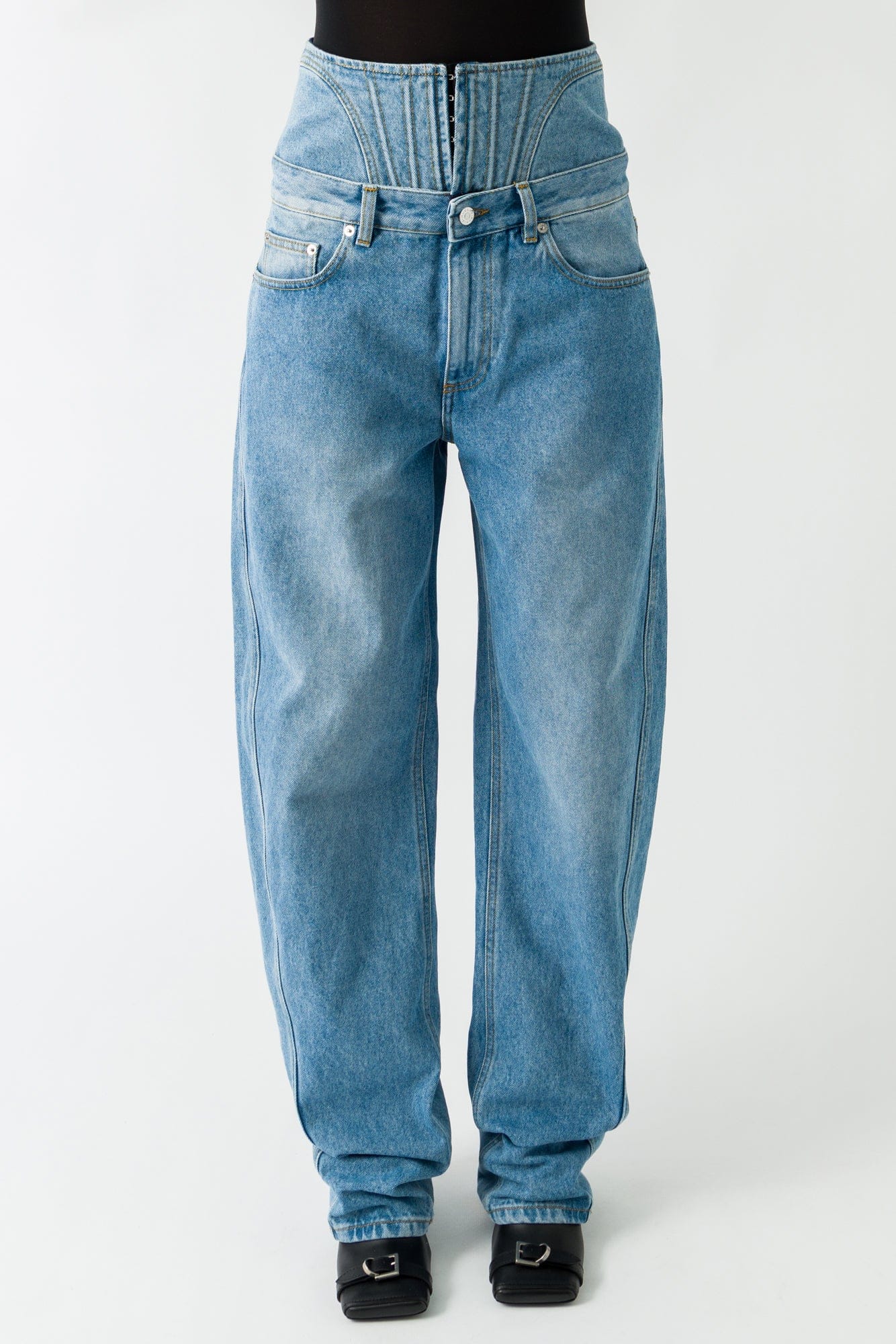 Mugler Barrel Jeans In Medium Blue