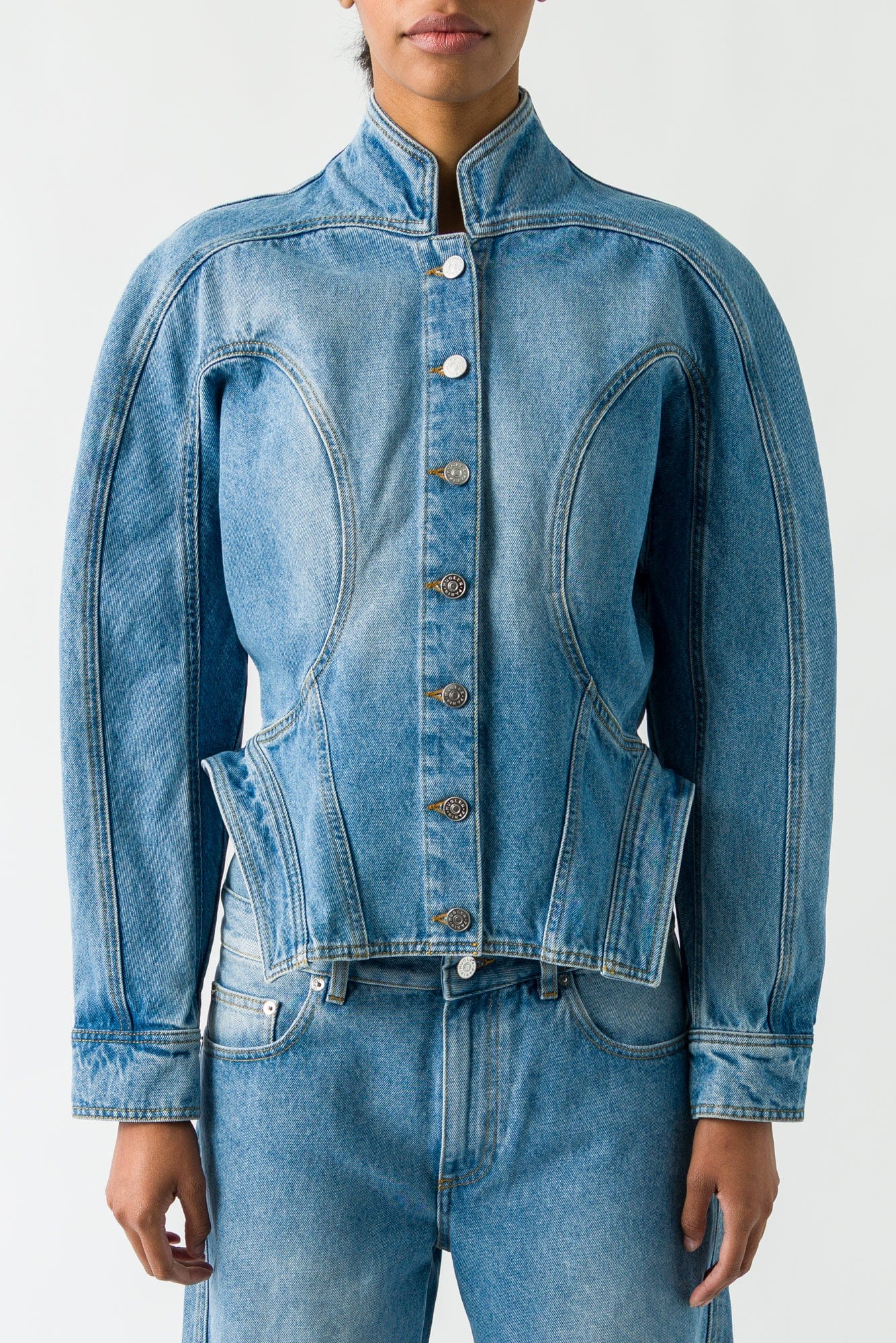 Mugler Denim Shirt In Medium Blue