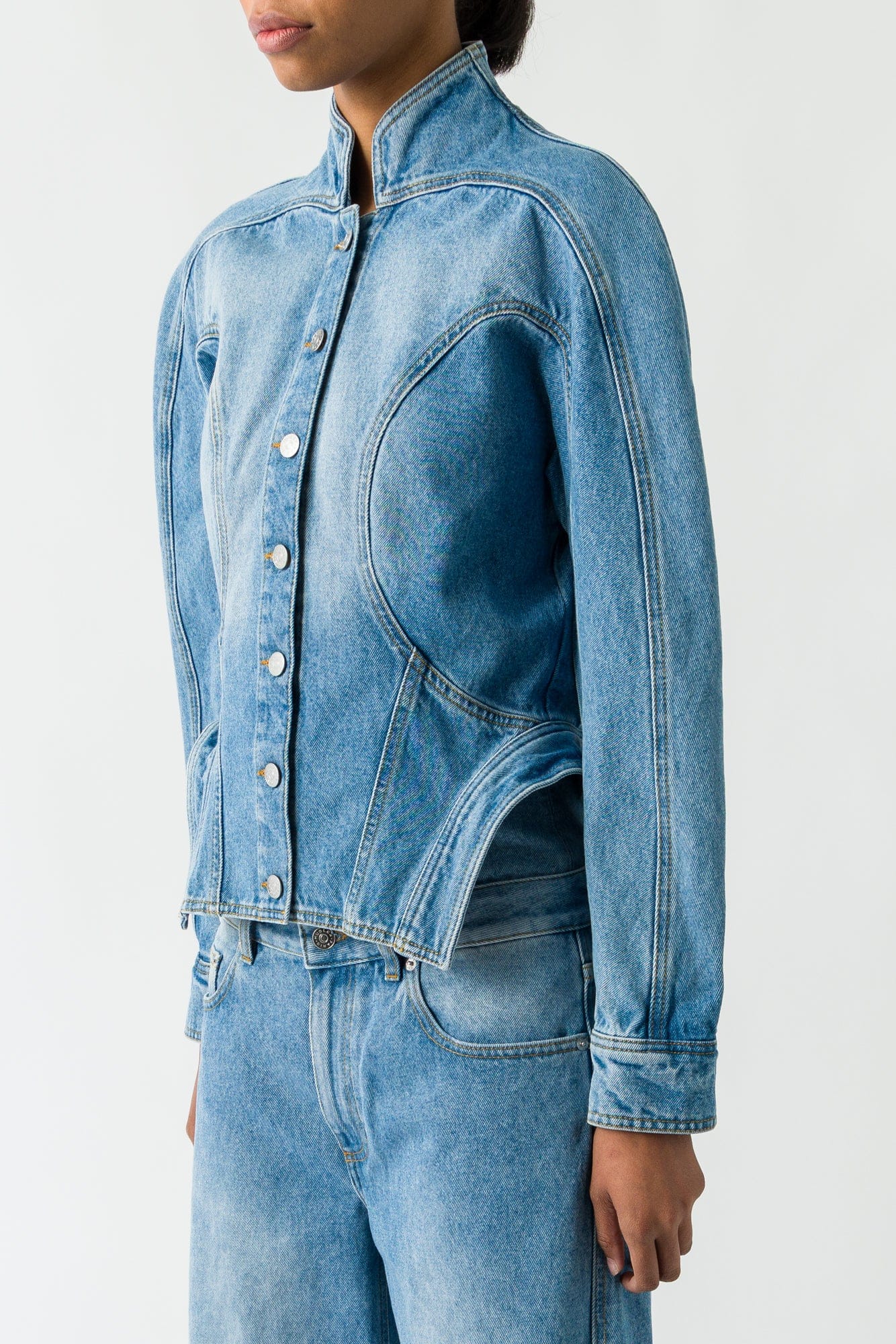 Mugler Denim Shirt In Medium Blue