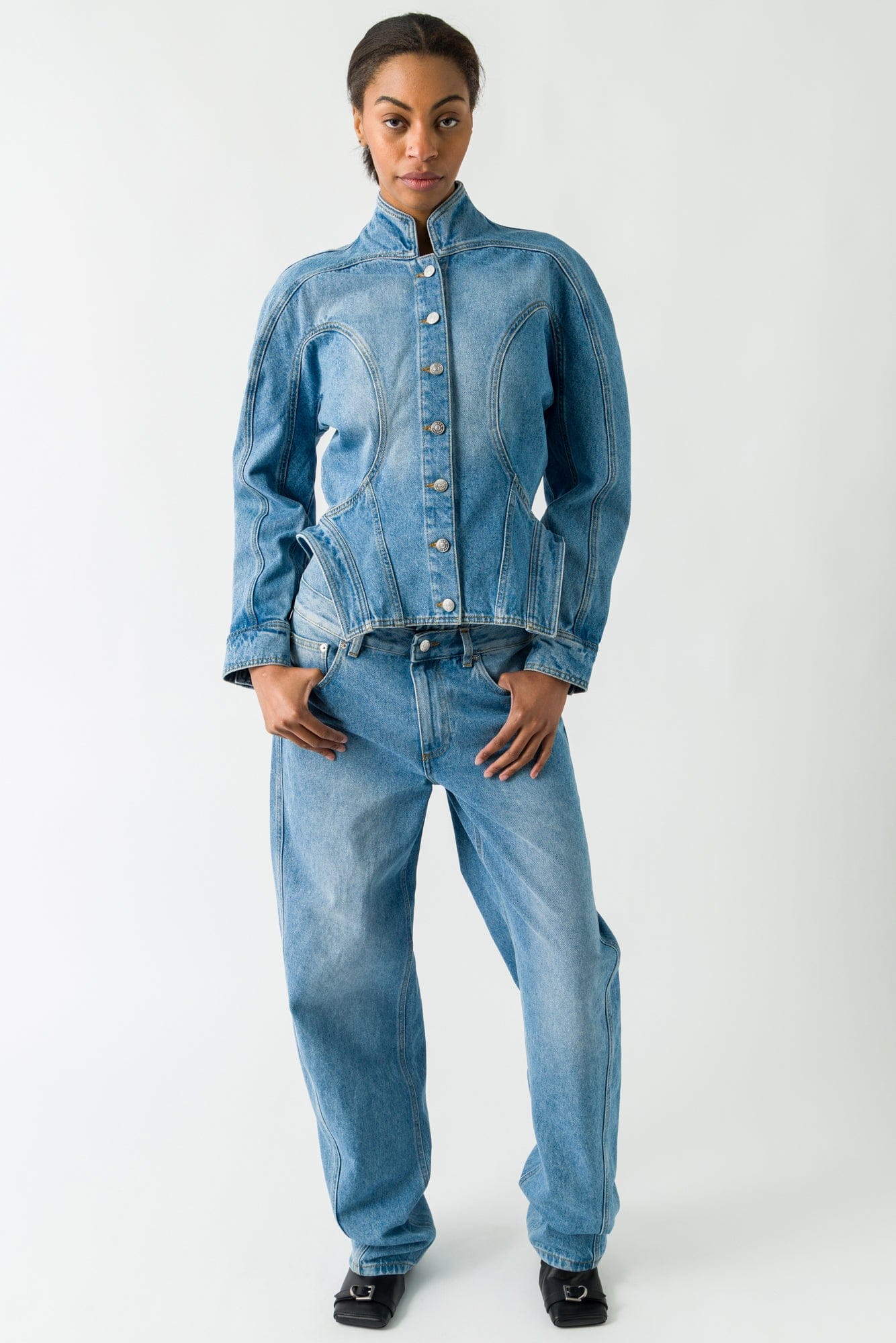 Mugler Denim Shirt In Medium Blue