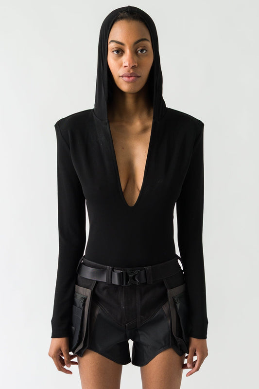 Mugler Hooded Bodysuit In Black