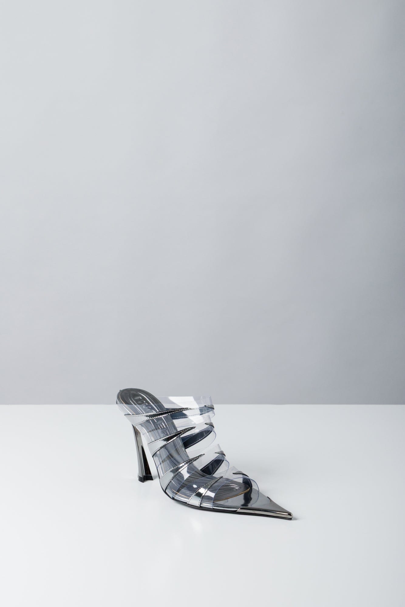 Mugler PVC Mule in Gun Metal