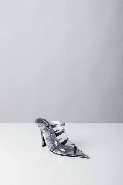 Mugler PVC Mule in Gun Metal side
