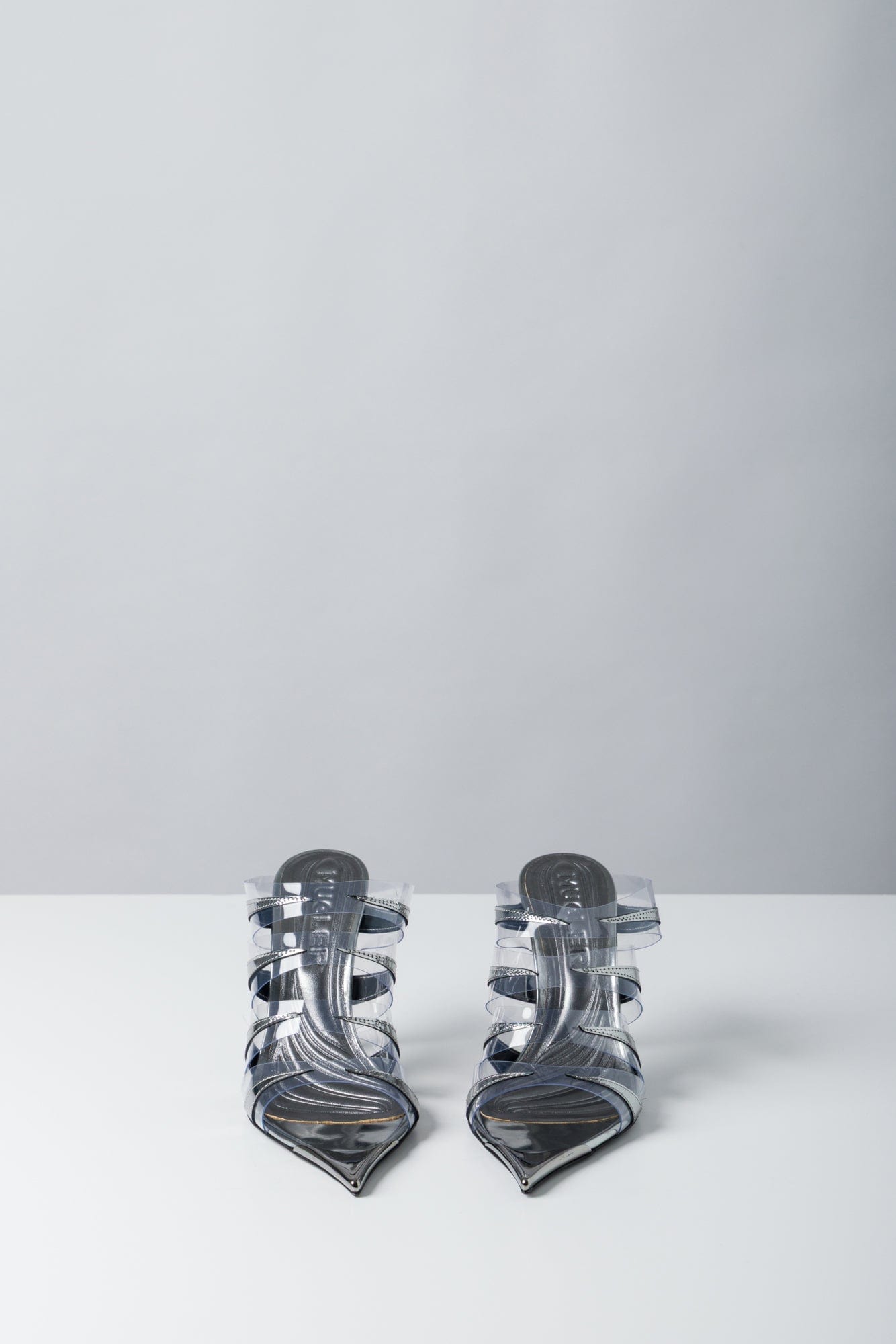 Mugler PVC Mule in Gun Metal front