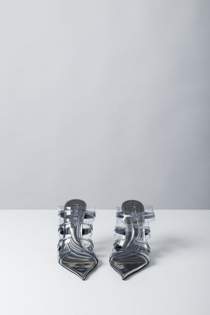 Mugler PVC Mule in Gun Metal front