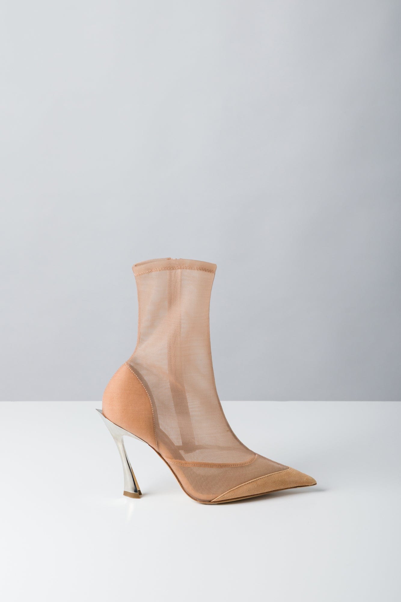 Mugler Ankle Boot in Mesh Tan Suede