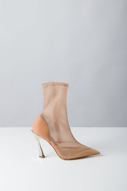 Mugler Ankle Boot in Mesh Tan Suede