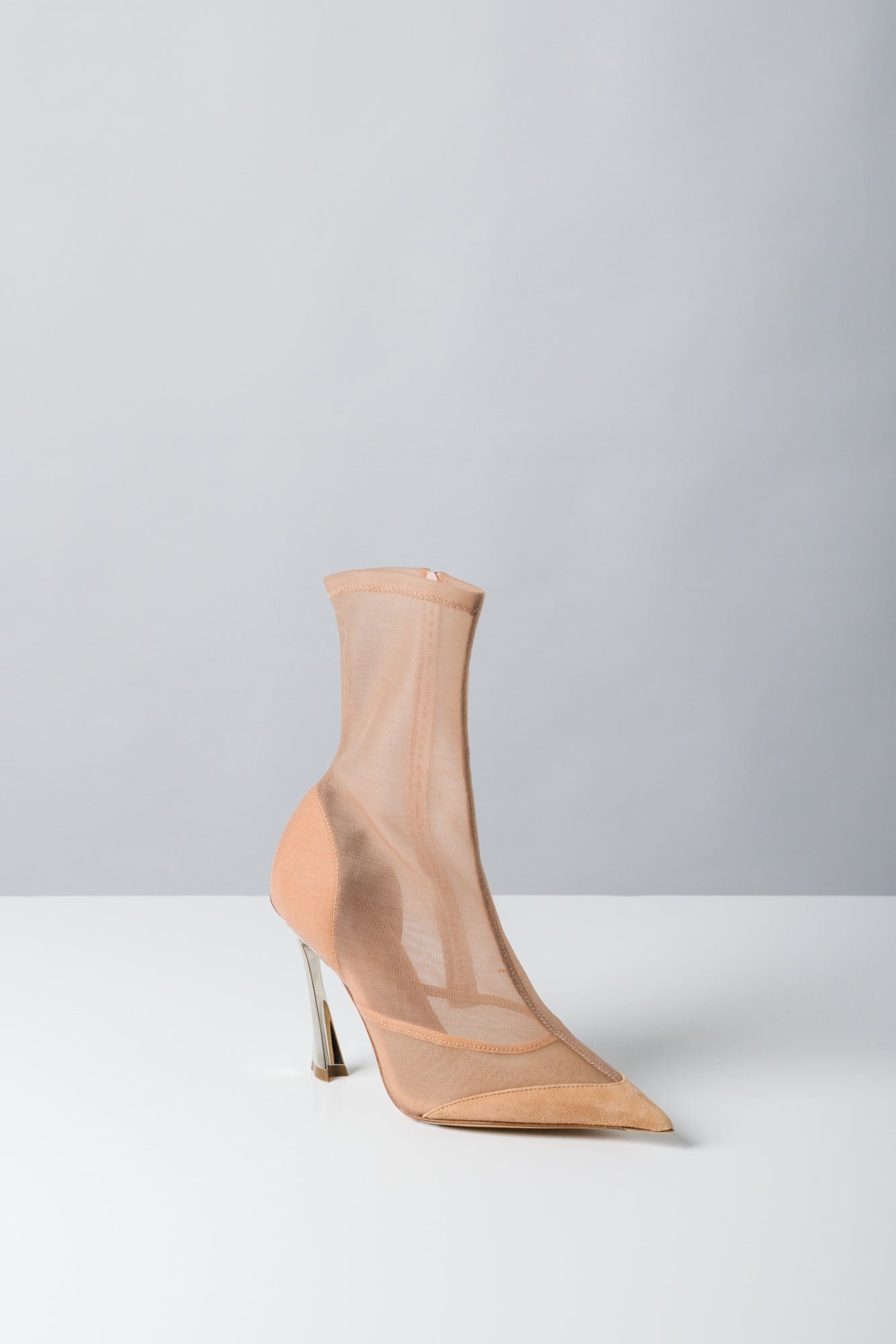Mugler Ankle Boot in Mesh Tan Suede