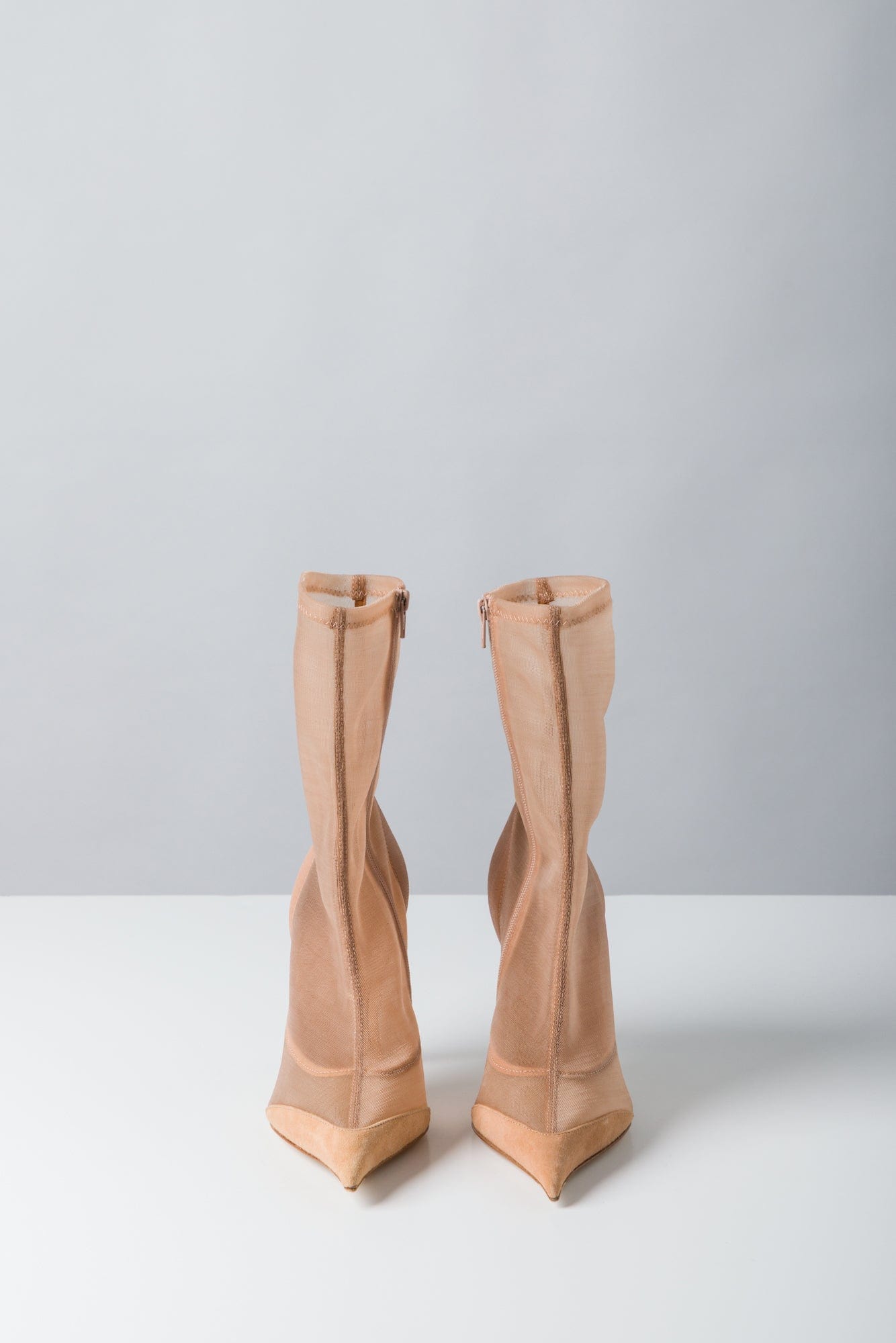 Mugler Ankle Boot in Mesh Tan Suede front