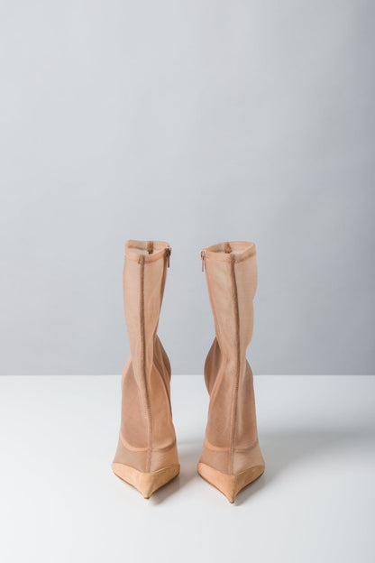 Mugler Ankle Boot in Mesh Tan Suede front