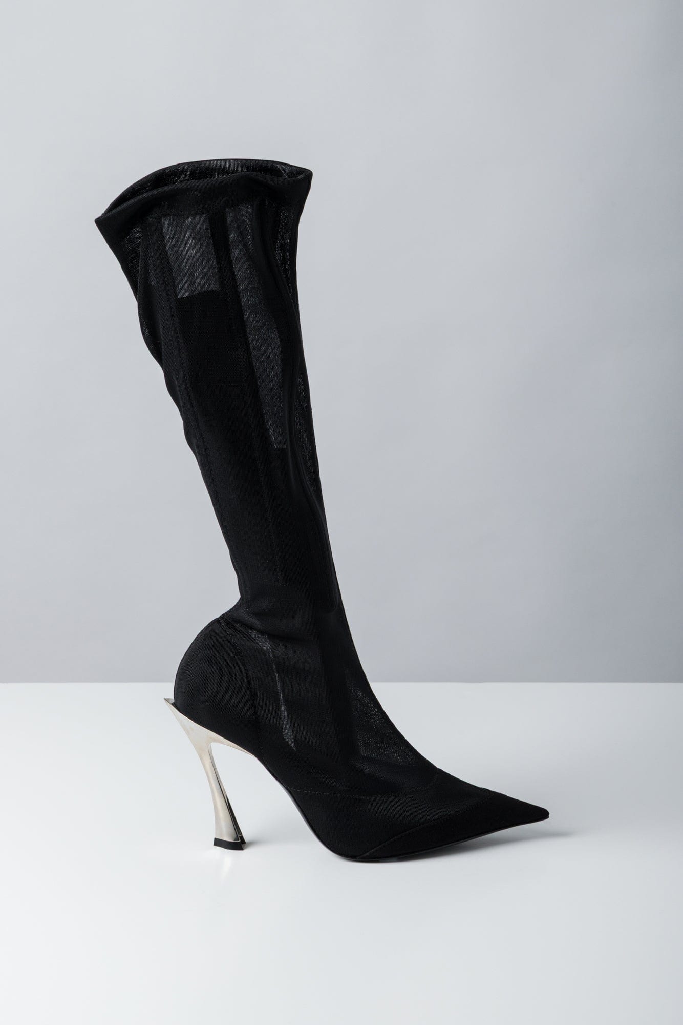 Mugler High Boot in Mesh Black Suede