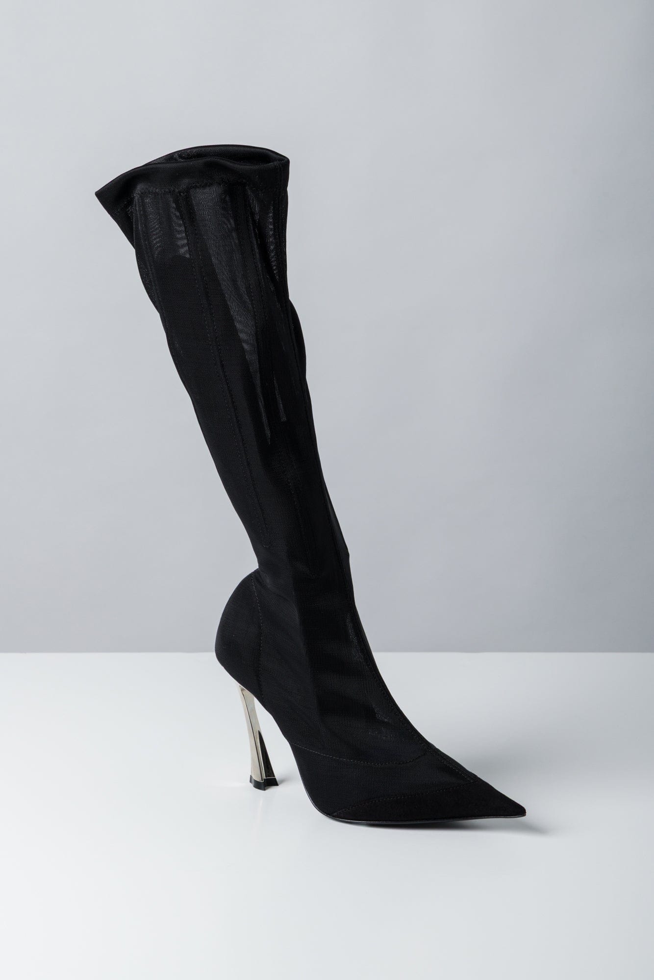Mugler High Boot in Mesh Black Suede