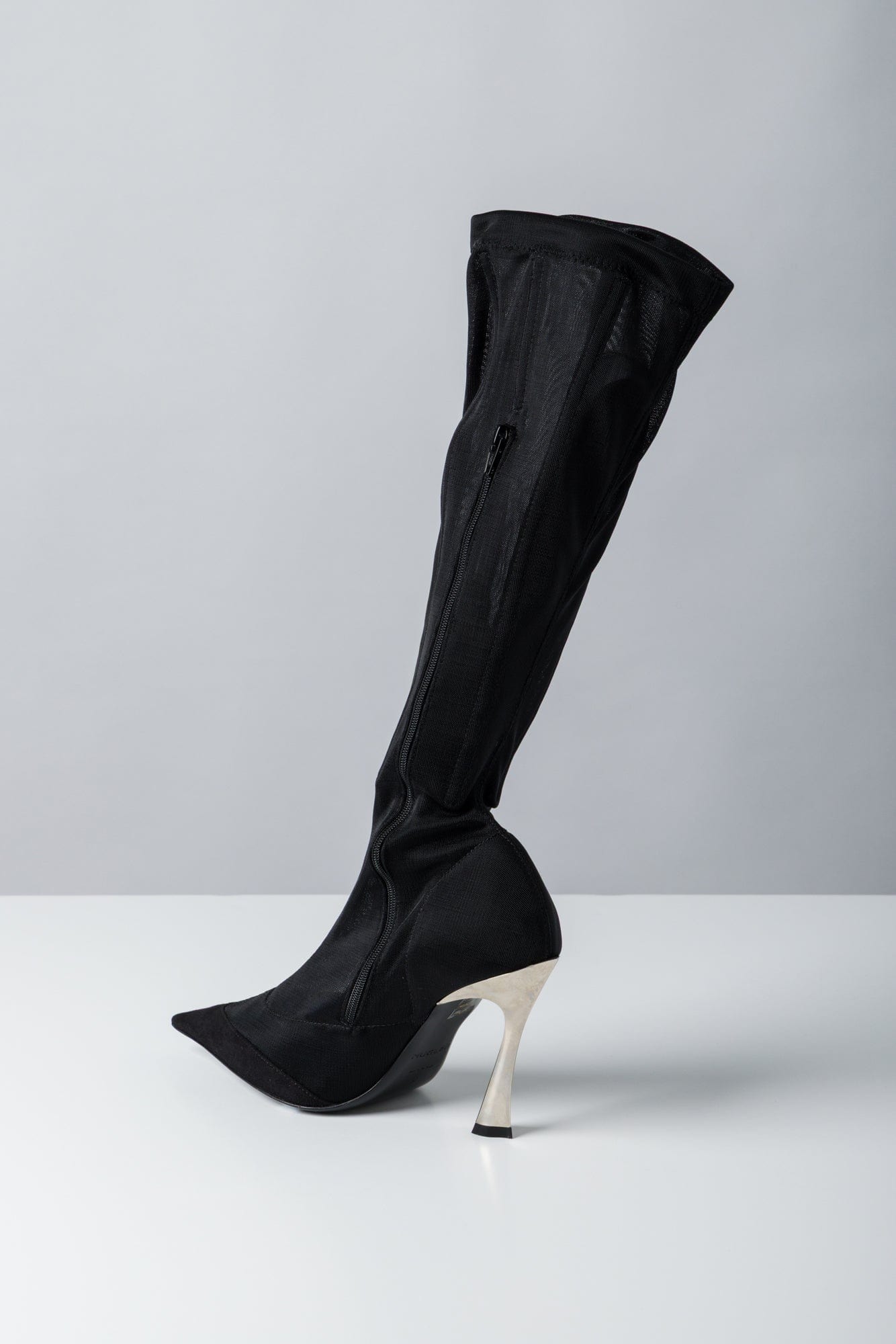 Mugler High Boot in Mesh Black Suede