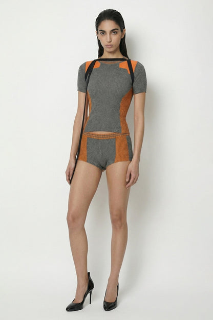 Ottolinger Textured Knit Team Shorts in Grey