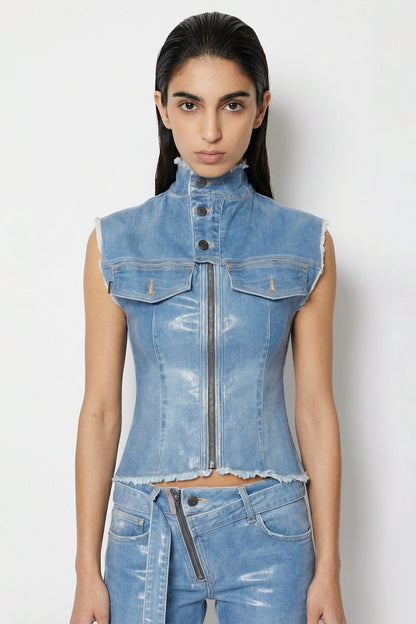 Ottolinger Glazed Denim Zip Top in Blue