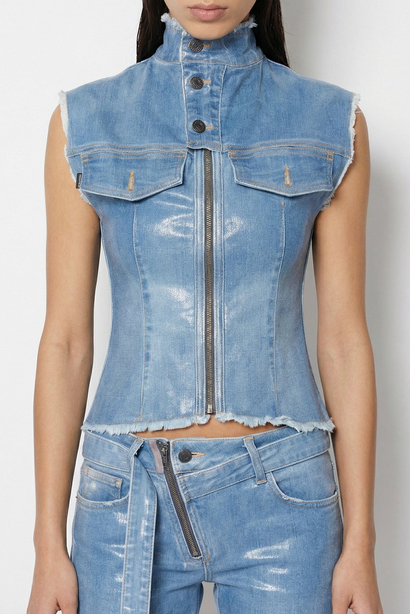 Ottolinger Glazed Denim Zip Top in Blue