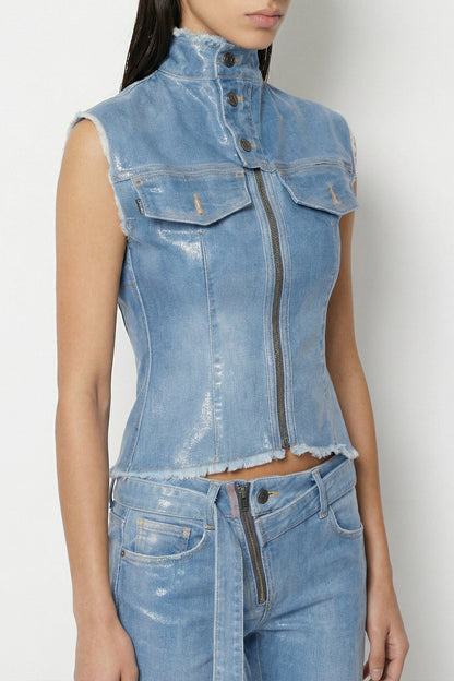 Ottolinger Glazed Denim Zip Top in Blue side