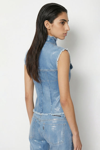 Ottolinger Glazed Denim Zip Top in Blue back