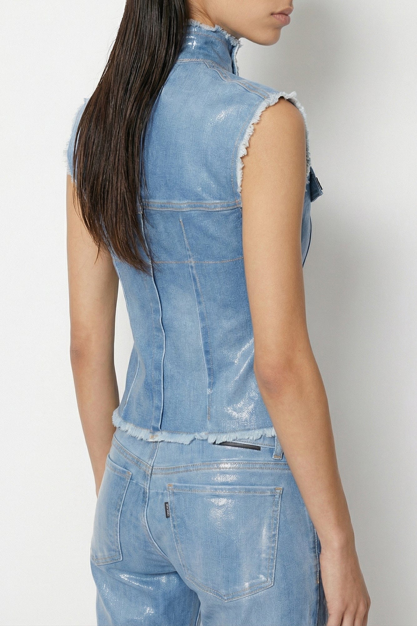 Ottolinger Glazed Denim Zip Top in Blue back