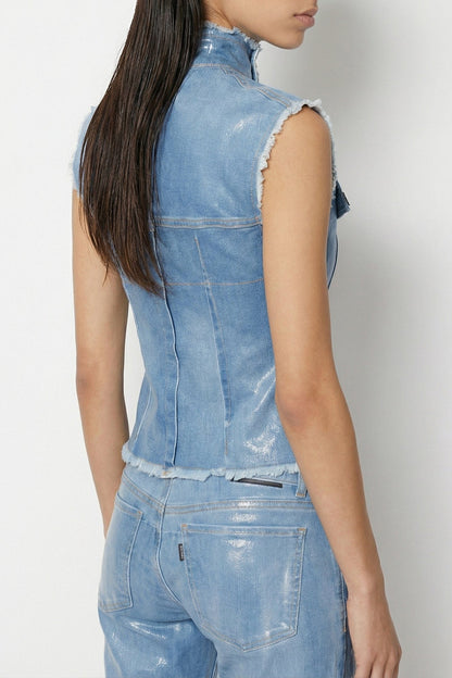 Ottolinger Glazed Denim Zip Top in Blue back