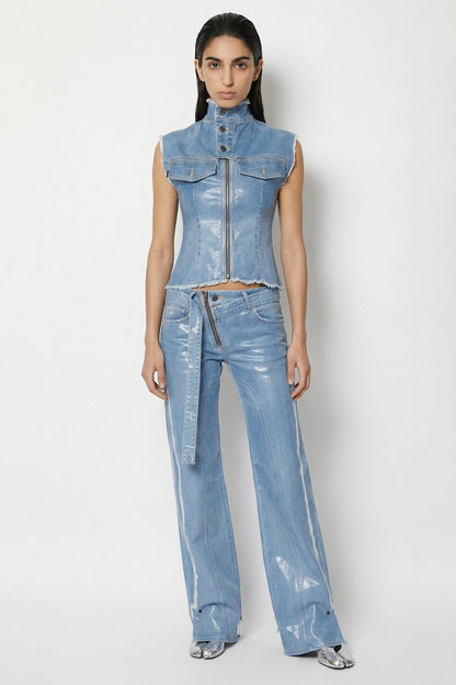 Ottolinger Glazed Denim Zip Top in Blue full look