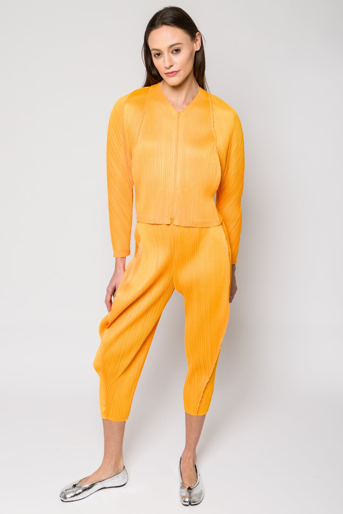 Pleats Please Issey Miyake Lantern Trousers in Orange Yellow SS25