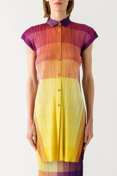 Pleats Please Issey Miyake Photon Extra Long Button Down in Yellow 