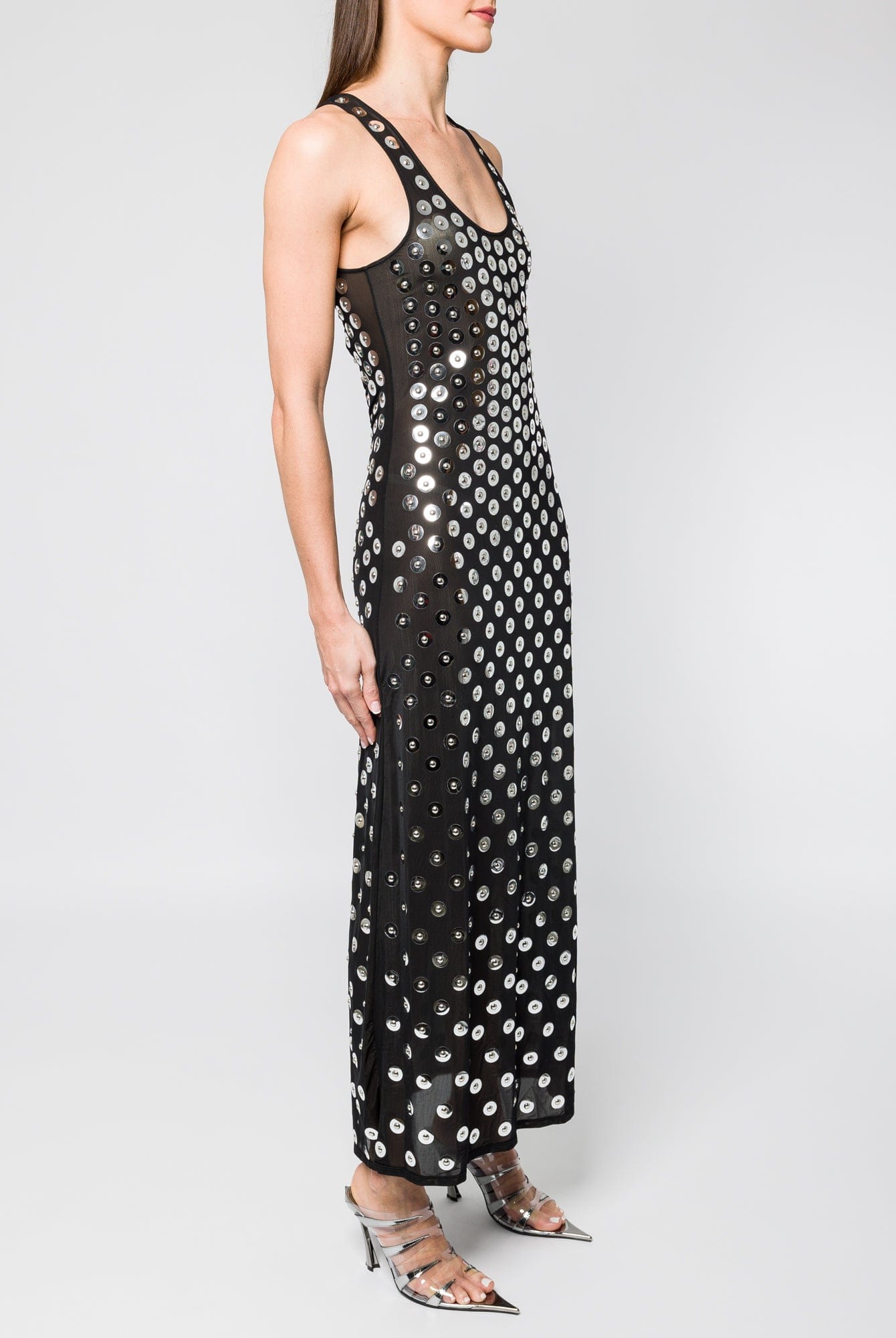 silver disk dress boohoo Women's Plus Size Disc Sequin Wrap Flare Sleeve Dress