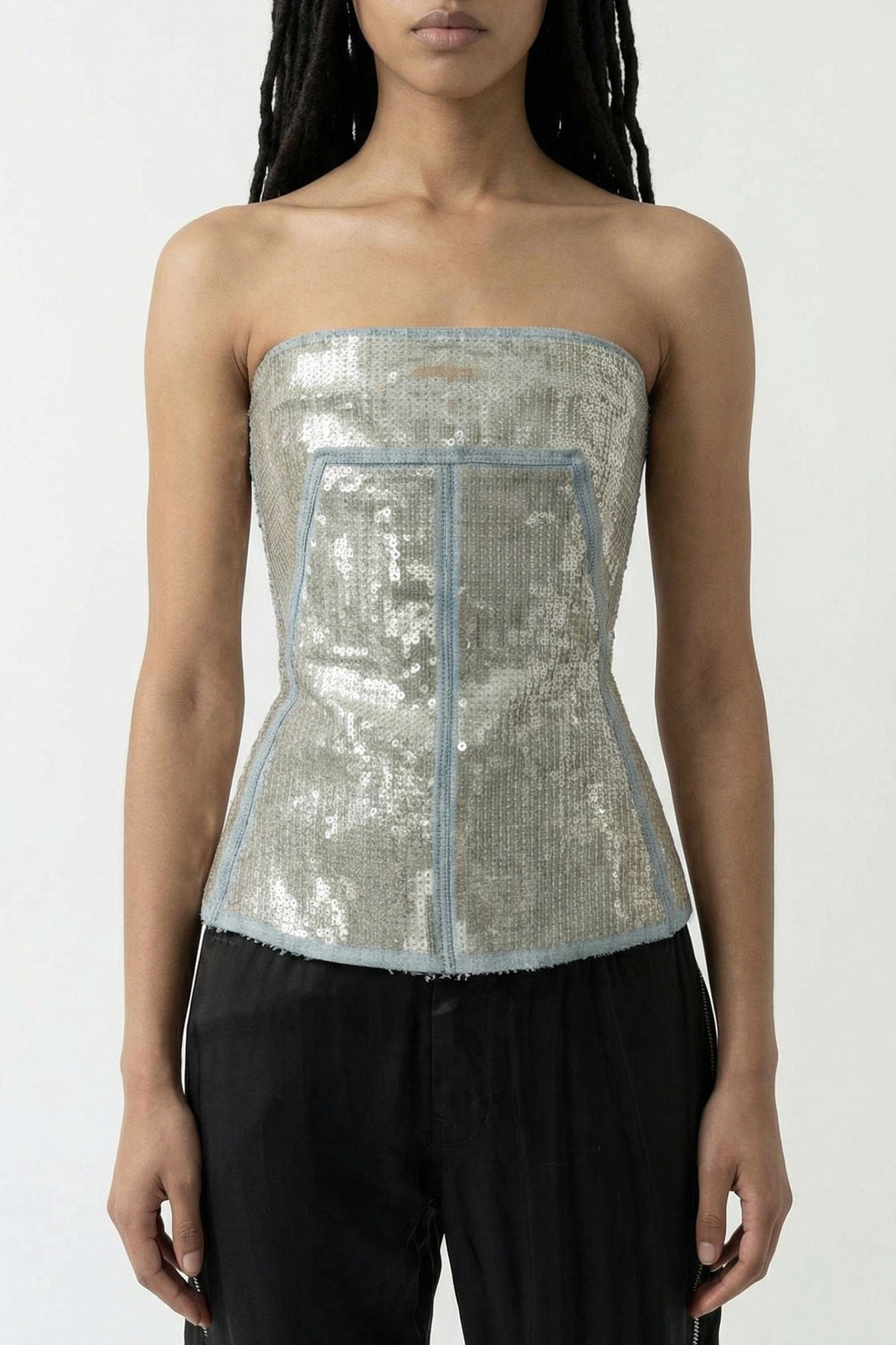 Rick Owens Bustier Top in Denim Ricamato SS26