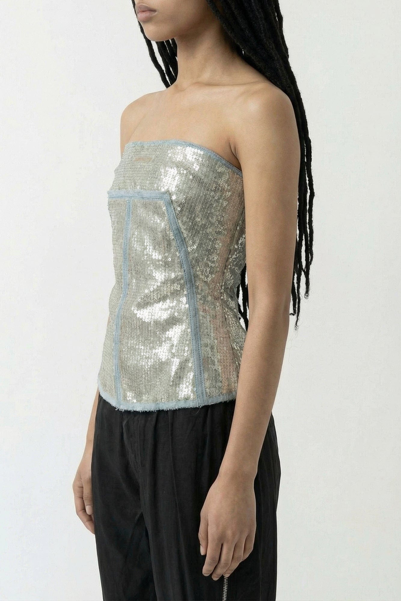 Rick Owens Bustier Top in Denim Ricamato SS26