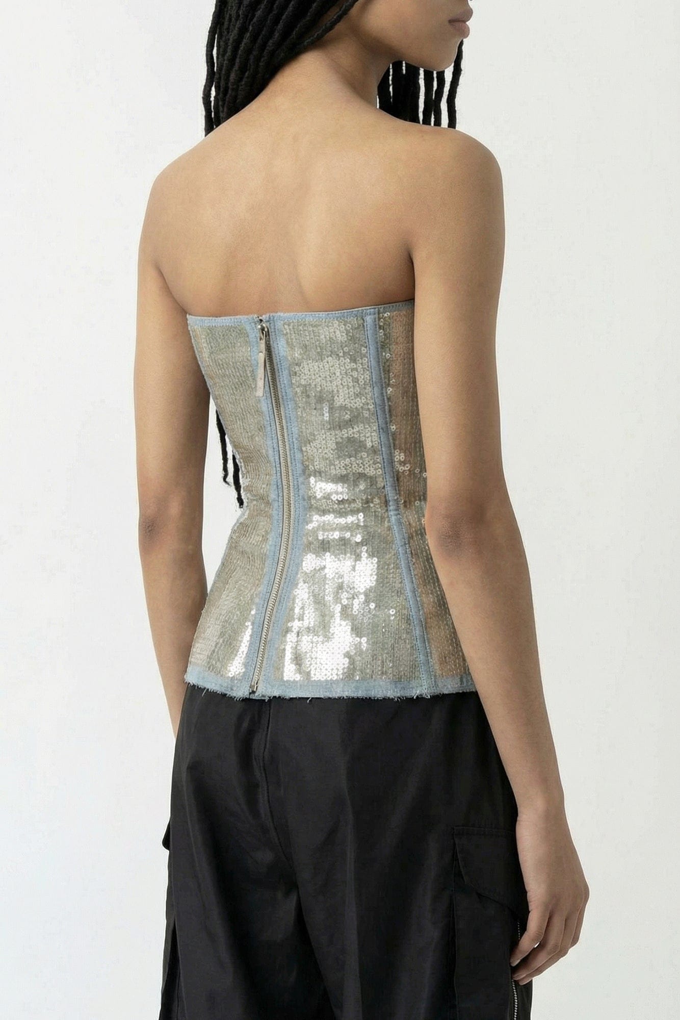 Rick Owens Bustier Top in Denim Ricamato SS26
