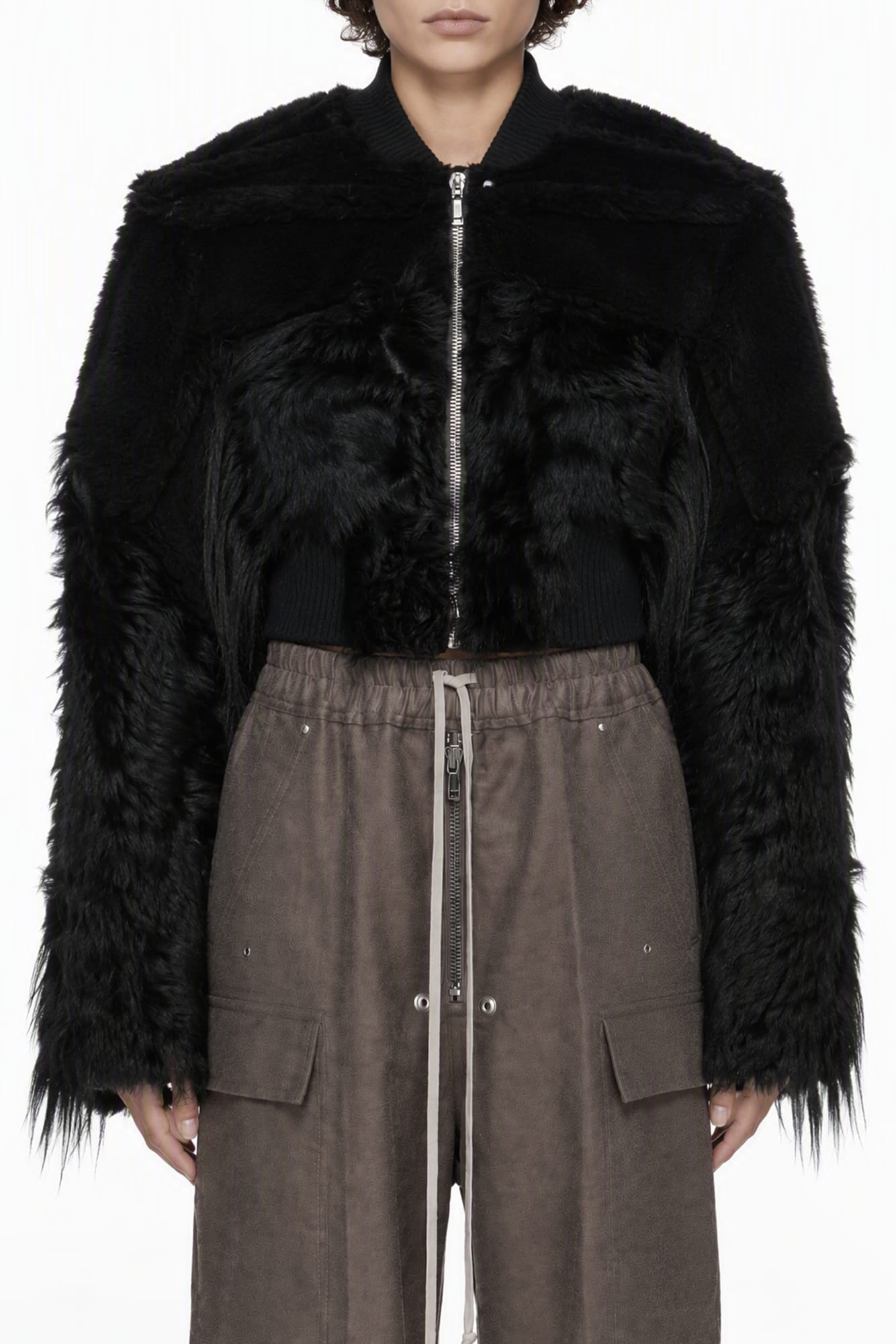 Rick Owens Cropped Collage Bomber in Black