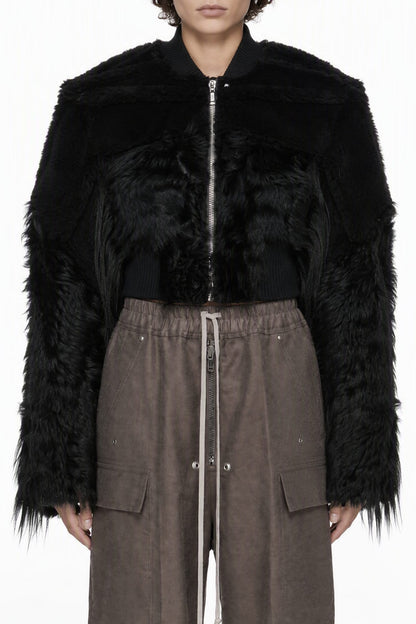 Rick Owens Cropped Collage Bomber in Black