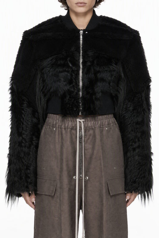 Rick Owens Cropped Collage Bomber in Black