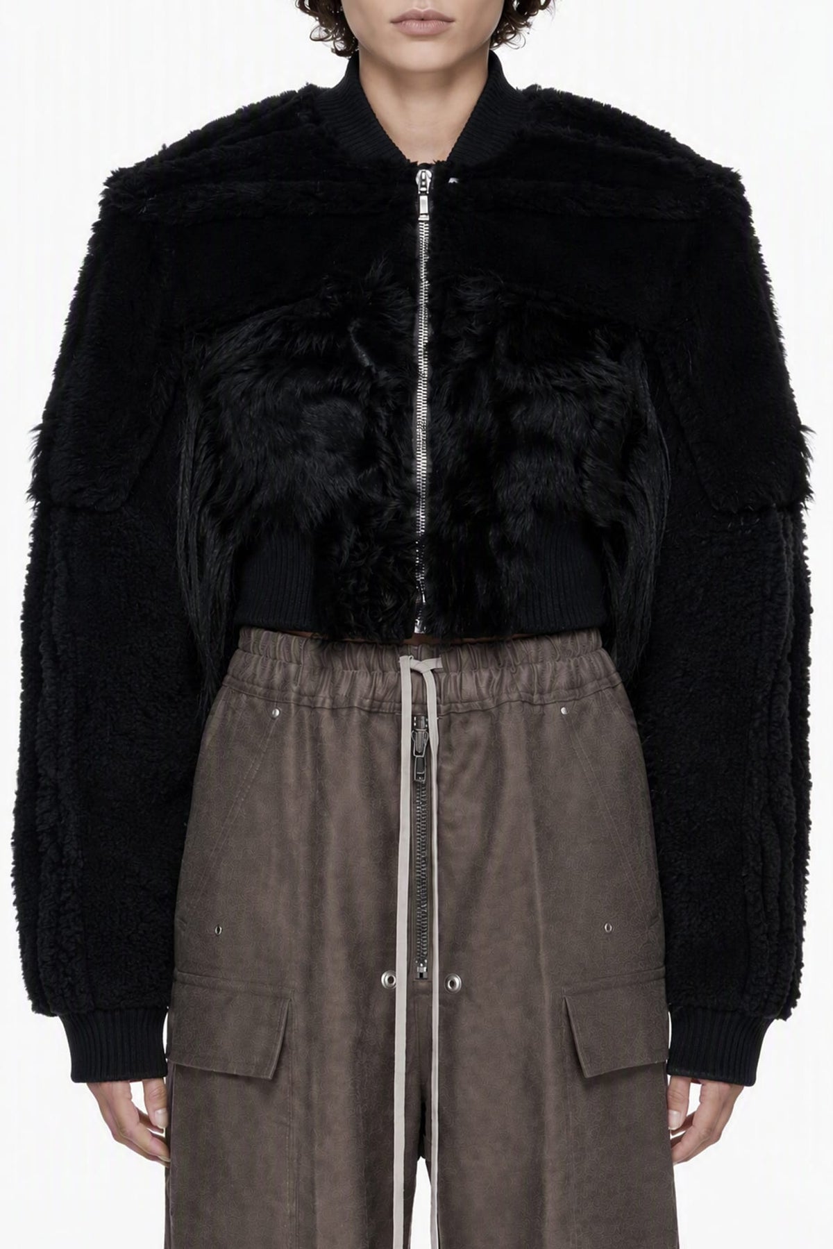 Rick Owens Cropped Collage Bomber in Black