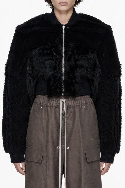 Rick Owens Cropped Collage Bomber in Black